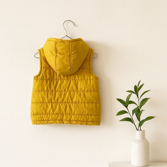 Little Me Yellow Hooded Puffer Vest Baby Toddler 12M Warm Quilted Outerwear - Picture 2 of 5